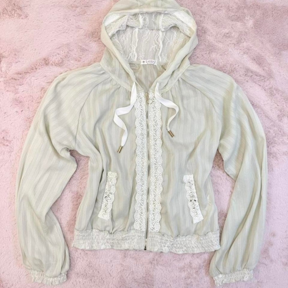 Axes Femme Lace Hooded Chiffon Jacket Mint Himekaji Fairy Womens M